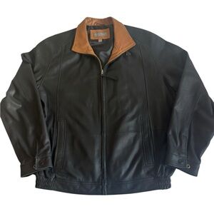 Daniel CREMIEUX Black Tan Collar Leather Bomber  Jacket Zip Lined Sz Large